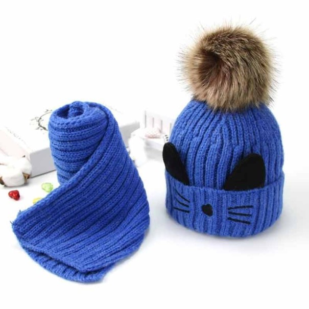 Kinderwintermuts en sjaal met oren blauw