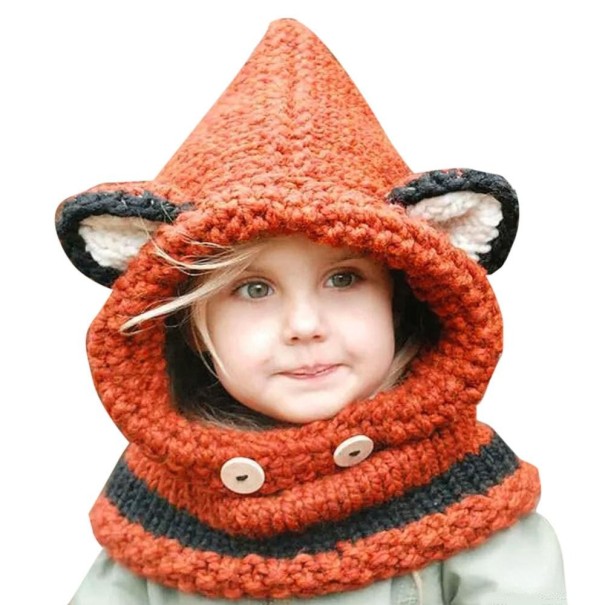 Kinderwintermuts met kattensjaal oranje