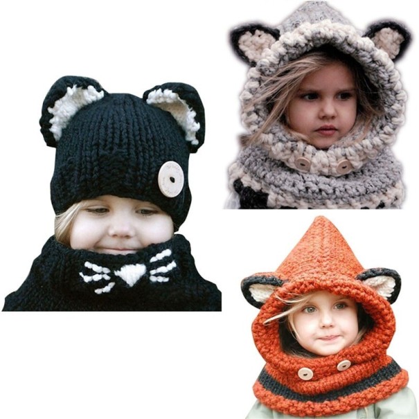 Kinderwintermuts met kattensjaal