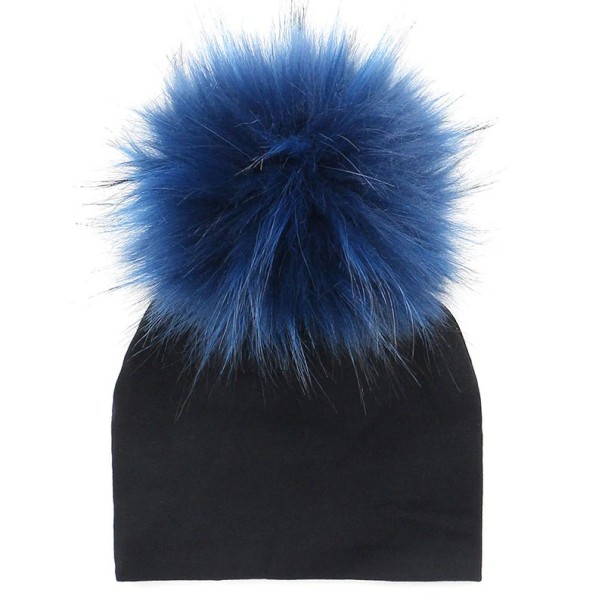 Kinderwintermuts met kleurrijke pompons J3029 blauw S