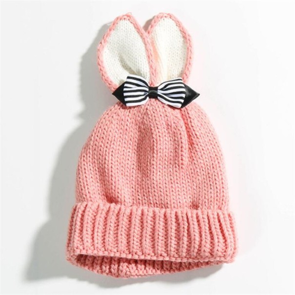 Kinderwintermuts met oren en strik J3030 roze