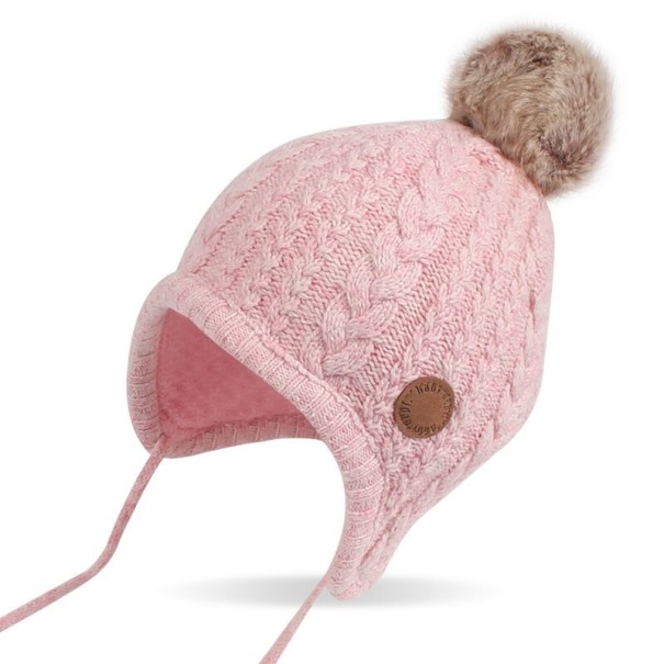 Kinderwintermuts met pompon Danielle roze 0-12 maanden