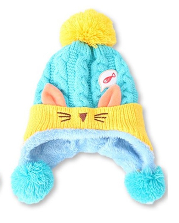 Kinderwintermuts met pompon en oren J865 lichtblauw
