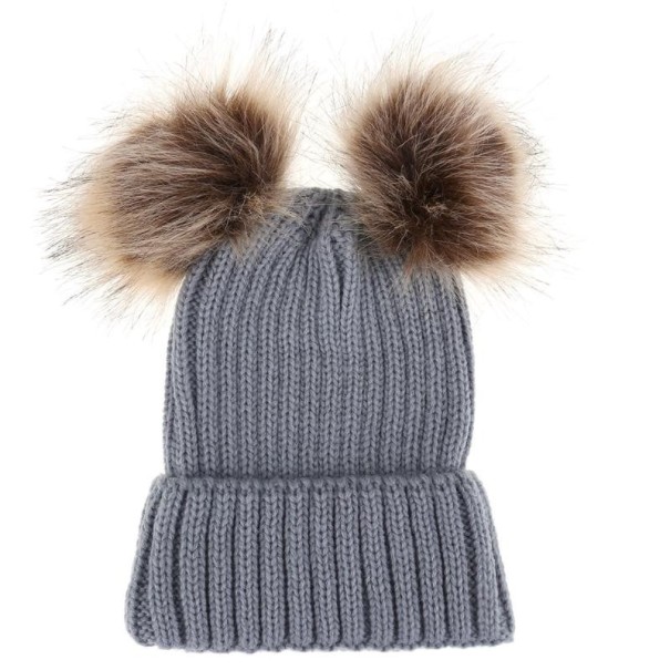 Kinderwintermuts met pompons grijs