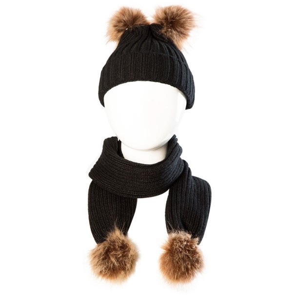 Kinderwintermuts met sjaal zwart