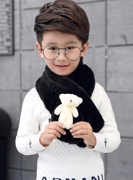 Kinderwintersjaal met teddybeer J869 zwart
