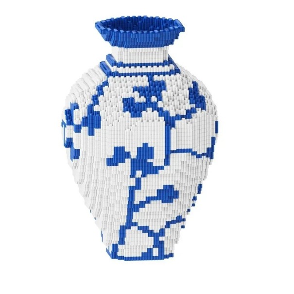 Kinesisk porslinsvassats 4000 st 28 x 19 cm Blå och vit hopfällbar modell av dekorativ vas Asiatisk dekoration gjord av kuber Samlarsats 1