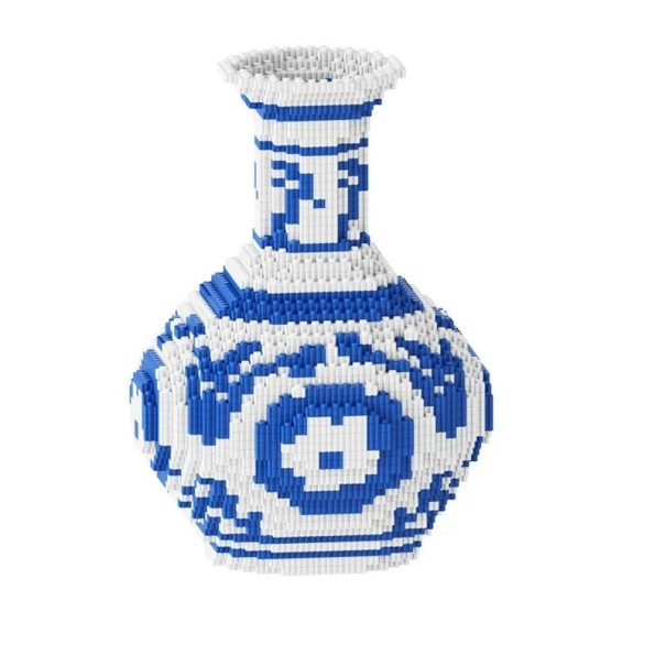 Kinesisk vas med hög hals 4000 st kit 28 x 19 cm Blå och vit vikmodell av porslinsvas Dekoration gjord av kuber Asiatisk byggsats 1