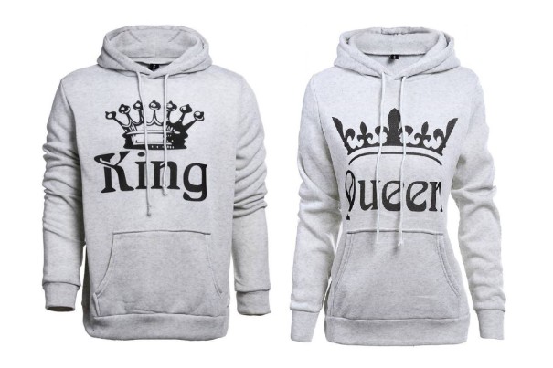 KING AND QUEEN - Mikiny pro páry - Světle šedé XL XS