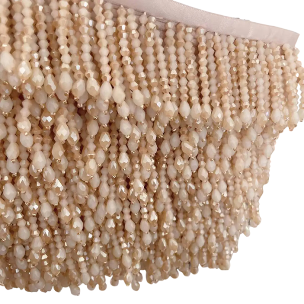 Kirjontakoristeinen nauha helmikoristeilla 6 cm x 90 cm Polyesterinen koristepanta vaatteiden, verhojen, tyynyjen ja tekstiilien beige