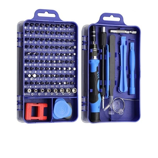 Kit d'outils 115 en 1 pour la réparation de téléphones mobiles et d'électronique fine Bits précis Pince Suceur Outils de levage Outils bleu