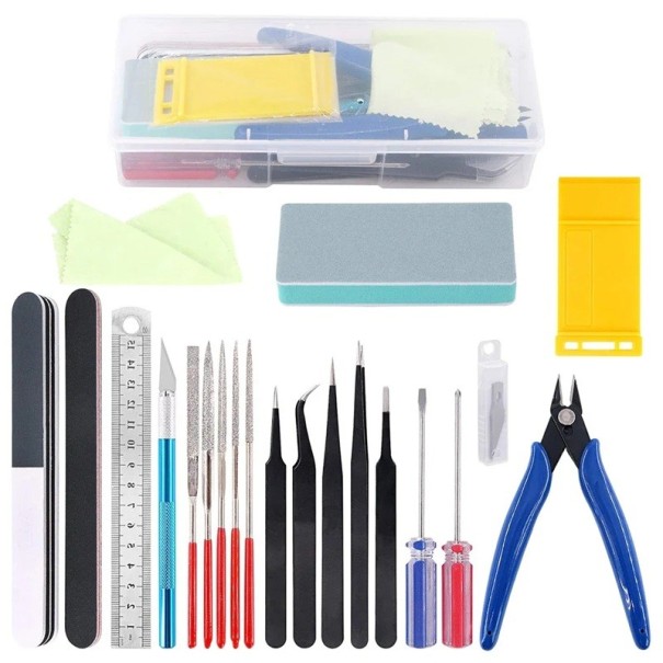Kit d'outils pour imprimante 3D 21 pièces Nettoyage et finition des impressions 3D Pinces Pinceaux Couteau Règle Chiffon Boîte en plastique 1