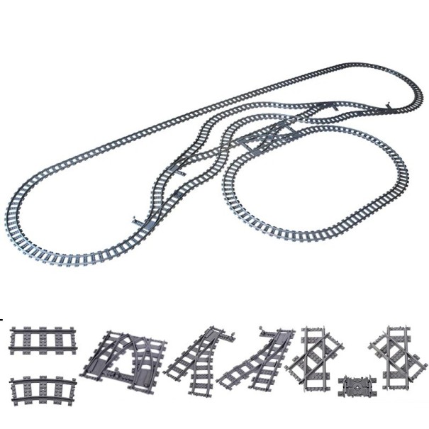 Kit de chemin de fer 83 pièces Voies ferrées avec aiguillages Rails de 6,5 cm de large Passage à niveau Kit pour enfants Créez votre propre voie 1