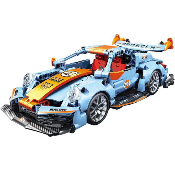 Kit de construction voiture de course Porsche 523 pièces Rétropropulsion Autonomie 10 m Modèle 1:18 24,9 x 12,7 x 7,7 cm Voitures en briques Jouet de vitesse Construction technique 1