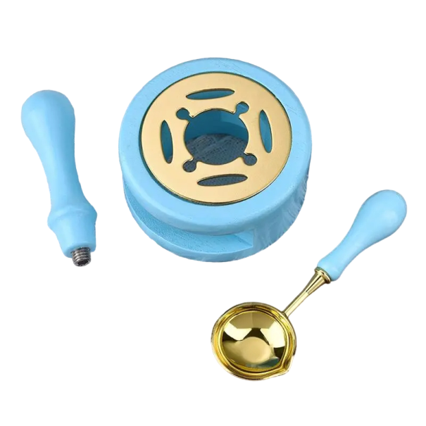 Kit de etanșare 3 buc Kit de fabricare a ceară de etanșare Linguriță de etanșare, încălzitor de ceară de etanșare și mâner de etanșare albastru