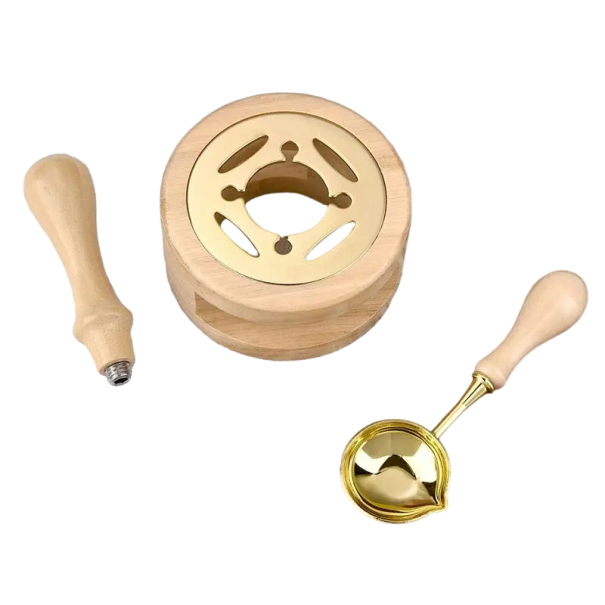 Kit de etanșare 3 buc Kit de fabricare a ceară de etanșare Linguriță de etanșare, încălzitor de ceară de etanșare și mâner de etanșare bej