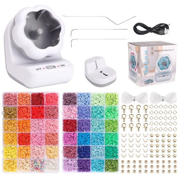 Kit de fabricare a bijuterii Mașină ușoară de mărgele cu set de 5000 de mărgele și centrifugă electrică pentru înșirare mărgele cu șnur elastic 10,7 x 8 x 8,1 cm gri