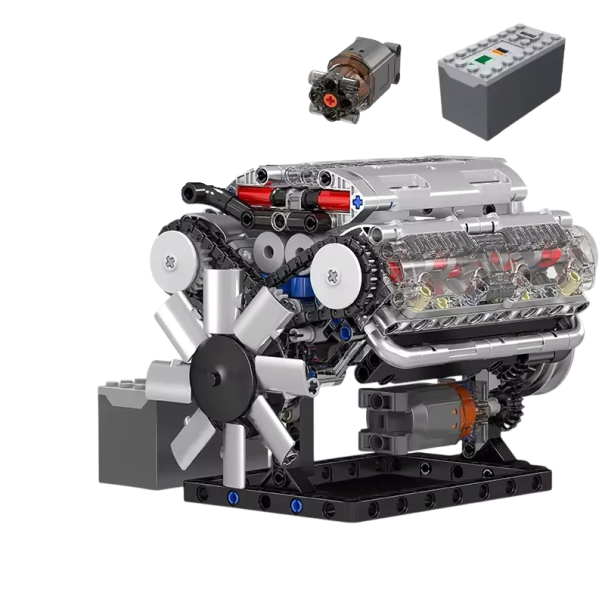 Kit de moteur V8 535 pièces Modèle de moteur à assembler avec boîte à piles Jouet éducatif pour adolescents et adultes Âge 14+ 1