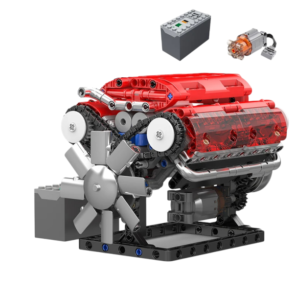 Kit de moteur V8 552 pièces Modèle de moteur à assembler avec boîte à piles Jouet éducatif pour adolescents et adultes Âge 14+ 1