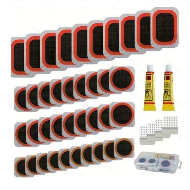 Kit de reparação de câmara de bicicleta 44 peças Patches de borracha Cola Selante frio Kit de reparação Pneus Bicicleta de montanha Estrada Sem alavanca 1