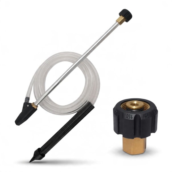 Kit de sablage pour nettoyeur haute pression Kärcher HD et HDS Filetage M22 Tube en acier inoxydable de 46 cm Tuyau d'aspiration de 3 m Buse 1