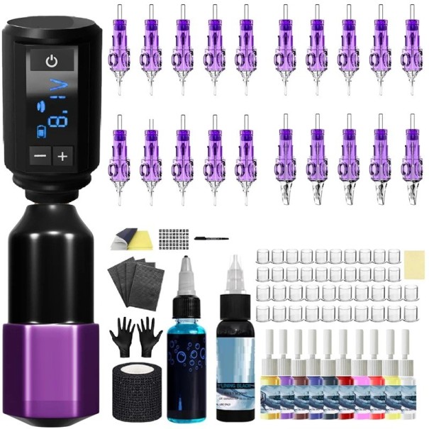 Kit de tatuaje con máquina de tatuaje inalámbrica 12 V 14000 Rpm Longitud de carrera 4 mm Carga USB-C 1500 mAh Set profesional 1