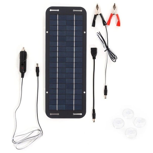 Kit di caricabatterie solare 30W 12V 35x12,5 cm Pannello policristallino con cavo USB e clip doppia Facile manutenzione delle batterie Auto Barca 1