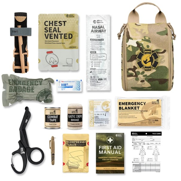 Kit di pronto soccorso tattico con accessori 25x20x10 cm Kit di pronto soccorso IFAK con garza, forbici e bende mimetico