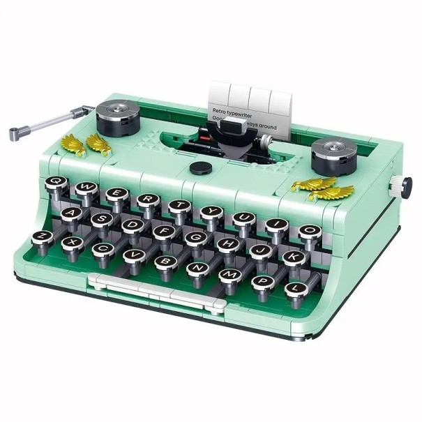 Kit máquina de escribir verde 820 piezas 21,7 x 13,2 x 7,3 cm Réplica mecánica Decoración retro Modelo de coleccionista Puzzle creativo 1