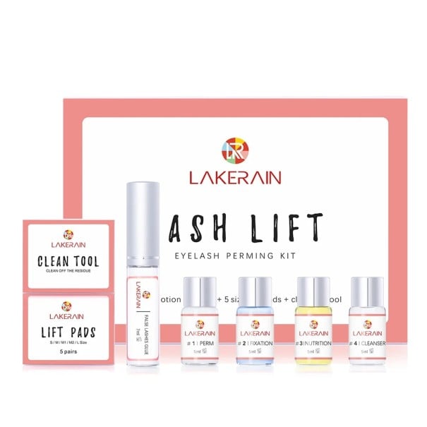 Kit professionnel pour le lifting et la permanente des cils 4x 5 ml + colle 7 ml 5 paires de coussinets en silicone 5x brosses en Y pour le lifting 1
