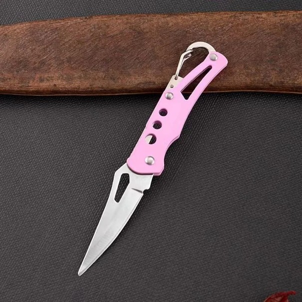 Klappbares Campingmesser, 14 cm Klinge aus rostfreiem Stahl, mit Karabiner, Outdoor-Taschenmesser, Wanderrucksack-Anhänger, Outdoor-Ausrüstung, EDC-Werkzeug rosa