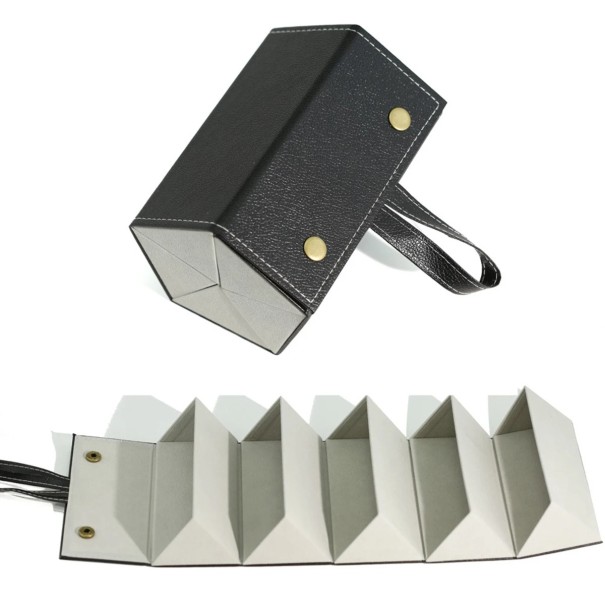 Klappetui für 5 Brillen 16,8 x 12,3 x 11,7 cm Leder-Schutzhülle mit Vlies Organizer für Korrekturbrillen und Sonnenbrillen schwarz