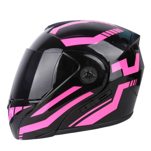 Klapphelm für Motorradfahrer mit doppeltem dunklem Visier ABS-Schale Belüftungssystem Sportliches Design Für Motorräder und Roller rosa S (55-56 cm)