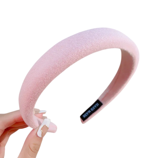 Klasická široká barevná čelenka do vlasů 12 cm Univerzální velikost Polstrovaná látková čelenka Elegantní dámský módní doplněk růžová