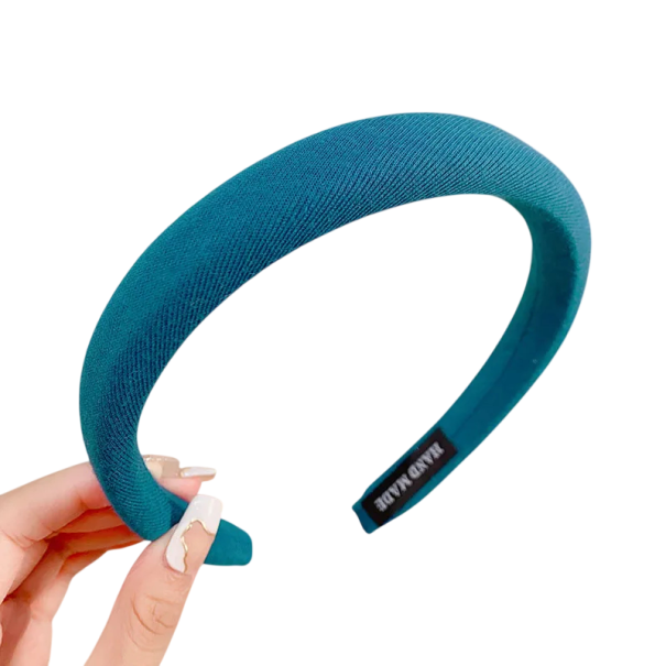 Klasická široká barevná čelenka do vlasů 12 cm Univerzální velikost Polstrovaná látková čelenka Elegantní dámský módní doplněk tmavě modrá