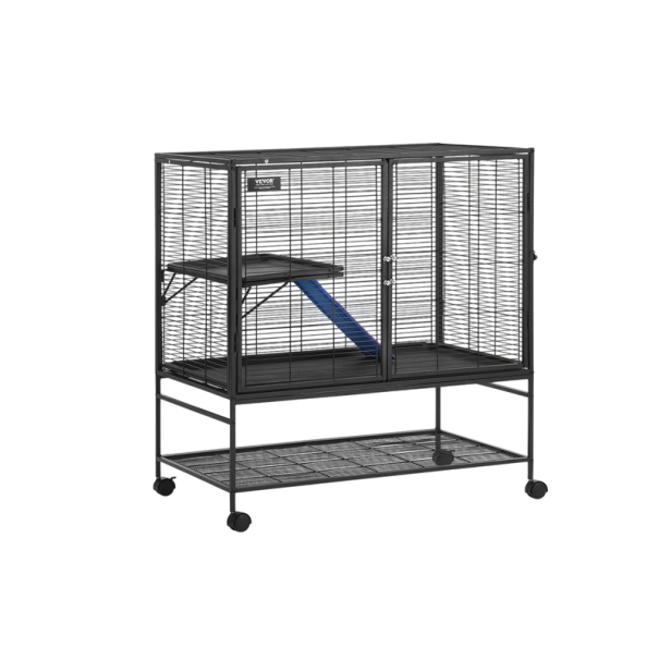 Klec pro potkany a jiné hlodavce s dvoukřídlými dvířky 92 x 58 x 100 cm Plošina s rampou i pojízdný stojan Rozteč mřížky 1,27 cm Černá 1