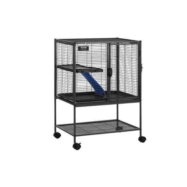 Klec pro potkany a jiné hlodavce s patrem a rampou 61 x 44 x 86,5 cm Pojízdný podstavec s odkládací policí Rozteč mřížky 1,27 cm Černá 1