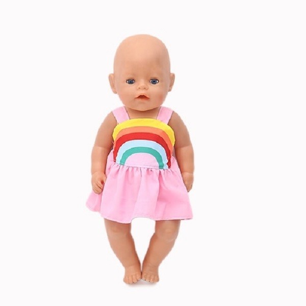 Kleid für Puppen mit Regenbogen rosa