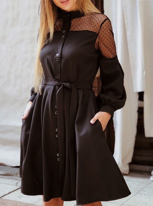 Kleid mit Stehkragen schwarz S