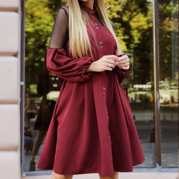 Kleid mit Stehkragen weinrot XL