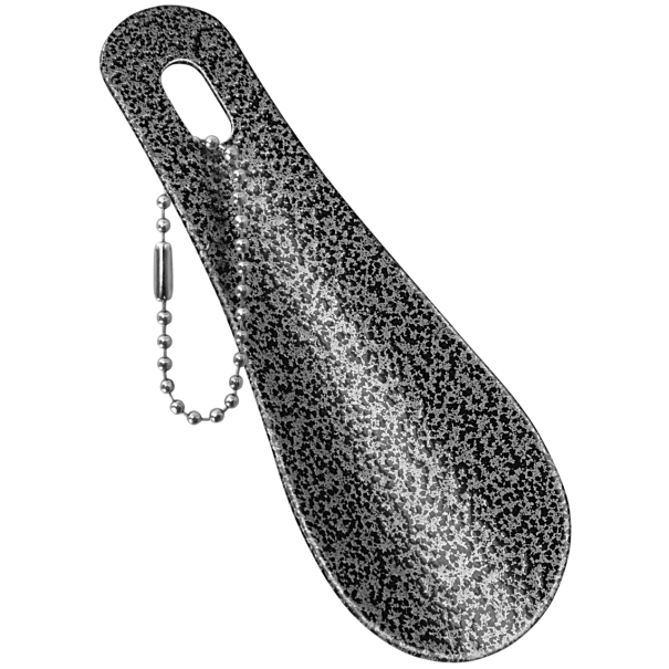 Kleine metalen schoenlepel 10 cm van roestvrij staal met sleutelhanger Compacte schoenlepel voor op reis Mini metalen lepel voor sleutelzakje grijs