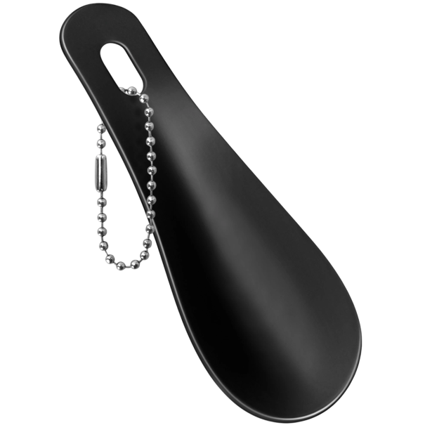 Kleine metalen schoenlepel 10 cm van roestvrij staal met sleutelhanger Compacte schoenlepel voor op reis Mini metalen lepel voor sleutelzakje zwart