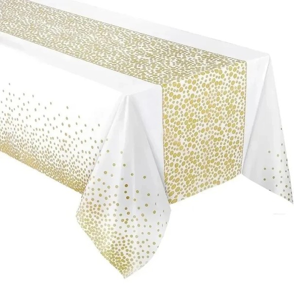 Kleiner gepunkteter Einweg-Tischdecken 137 x 274 cm Verstärkter wasserdichter Kunststofftischbezug für Feiern, Partys, Hochzeiten, Abendessen und den Außenbereich gelb
