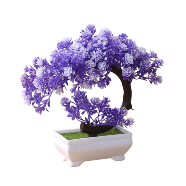 Kleiner künstlicher Baum im Topf, 1 Stück, künstliche dekorative Pflanze, Simulationsbaum, Tischdekoration, Zuhause, Hotel und Garten, Kunststoffdekoration lila