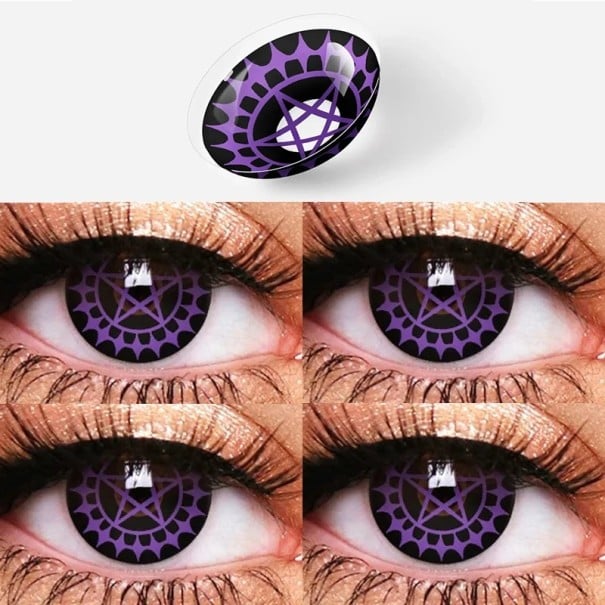 Kleurcontactlenzen zwart met paarse pentagram en spinnenwebpatroon diameter 14,5 mm 6 maanden 1