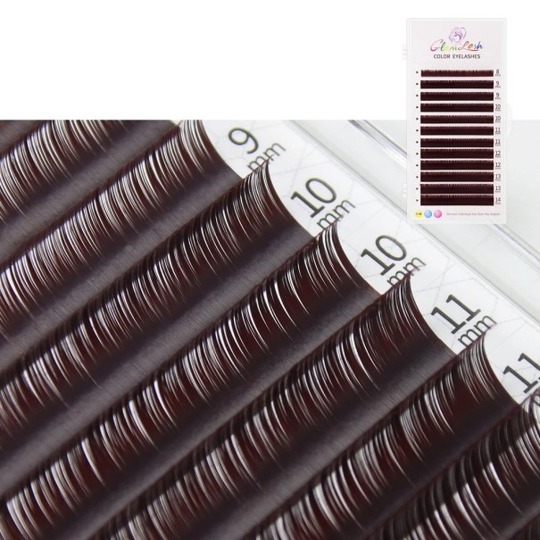 Kleurige individuele kunstwimpers Morandi D krul 8–14 mm dikte 0,07 mm Fijne pastel volume wimpers voor wimperverlenging wijnrood