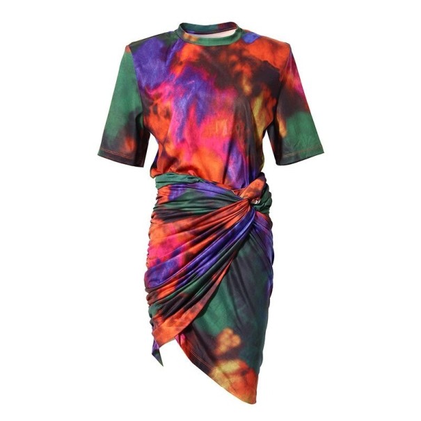 Kleurrijk T-shirt en rok voor dames L
