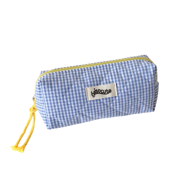 Kleurrijke geruite etui, grote capaciteit, meisjes-schrijftas, stijlvolle cosmetische tas, opbergtas voor reizen en school blauw