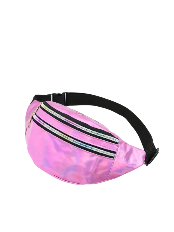 Kleurrijke holografische heuptas van imitatieleer, 24 x 14 x 7 cm, glanzende regenboog schoudertas, modieuze heuptas voor feesten, reizen en dagelijks gebruik. roze