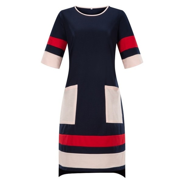 Kleurrijke jurk met zakken donkerblauw XL